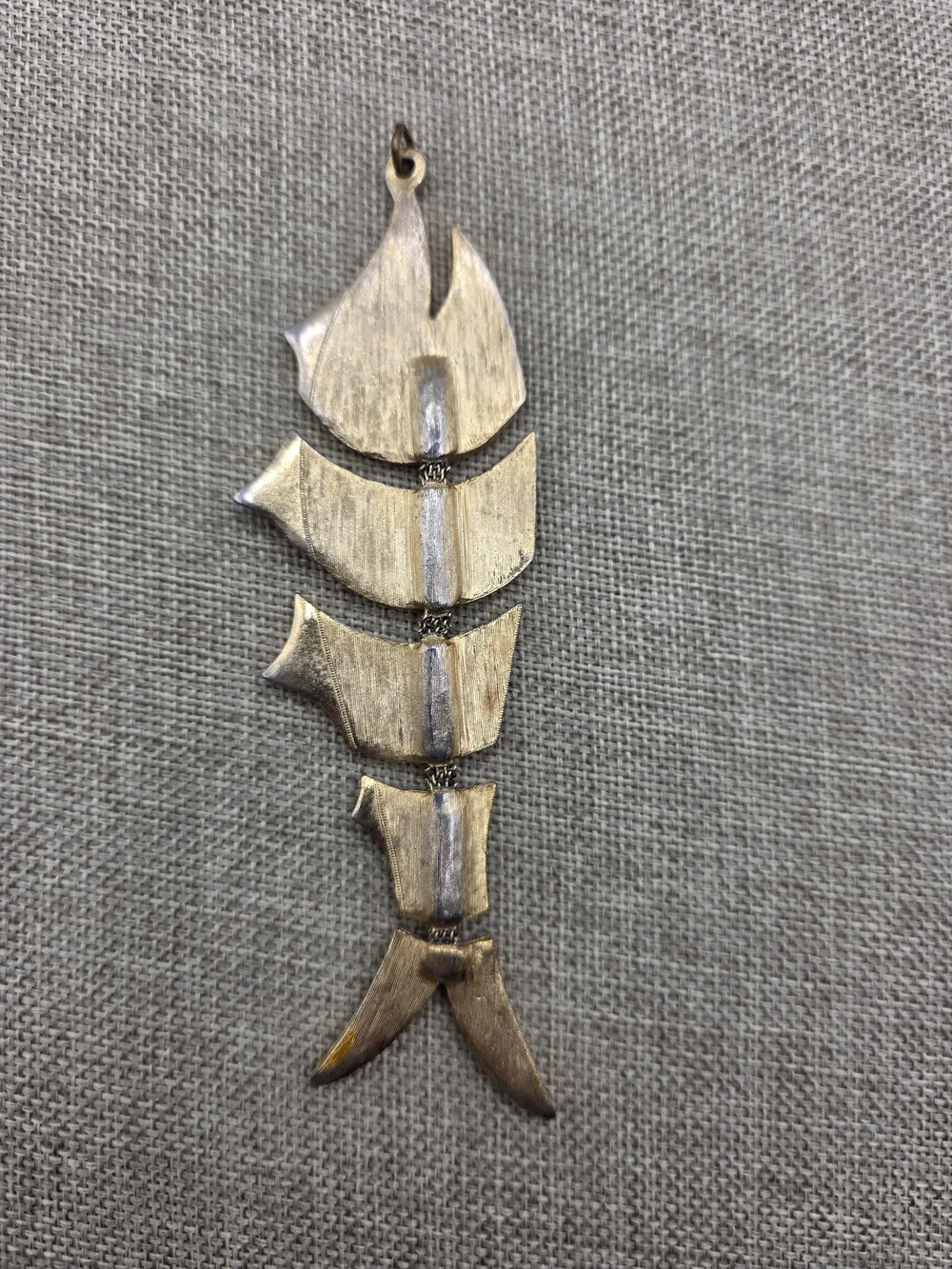 Vintage MCM Articulated Gold Green Red Enamel Fish Pendant